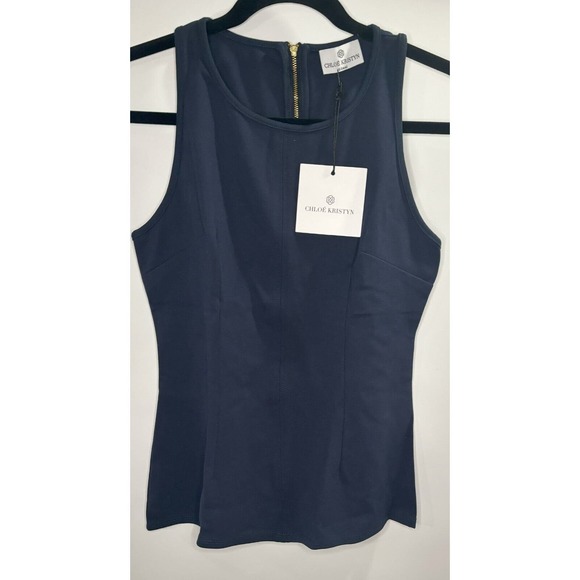 Chloe Kristyn Women's Navy Veronica Top‎ Crew Neck Sleeveless Size X-Small NWT - Picture 1 of 3